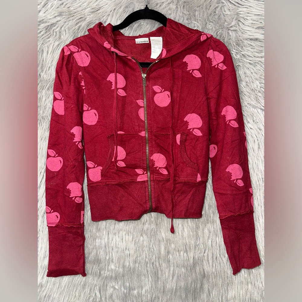 Red and Pink Patterned Zip-Up Sweater